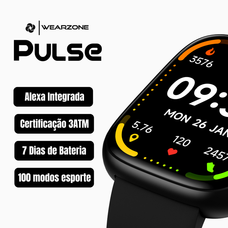 SMARTWATCH PULSE WEARZONE | A PROVA D'ÁGUA, ALEXA integrada, Até 7 Dias de Bateria